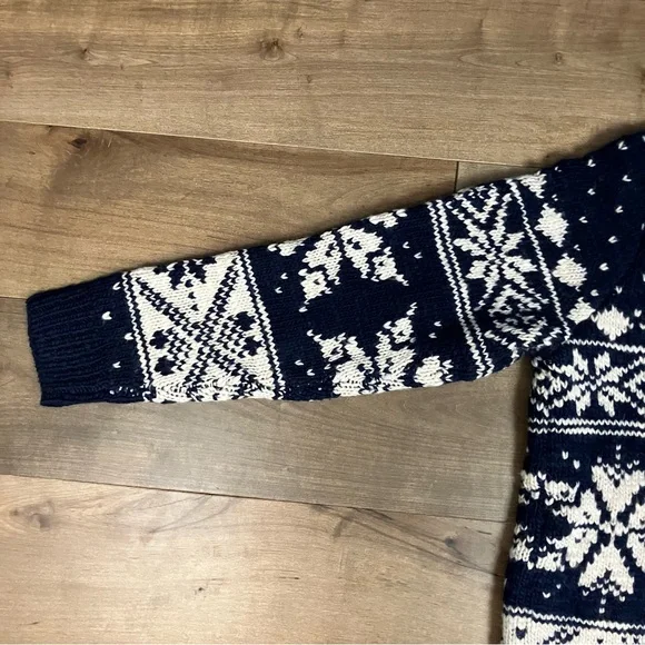 Lands End Women’s Size L (14-16) Wool Blend Sweater Snowflake Nordic Navy White - Picture 14 of 15